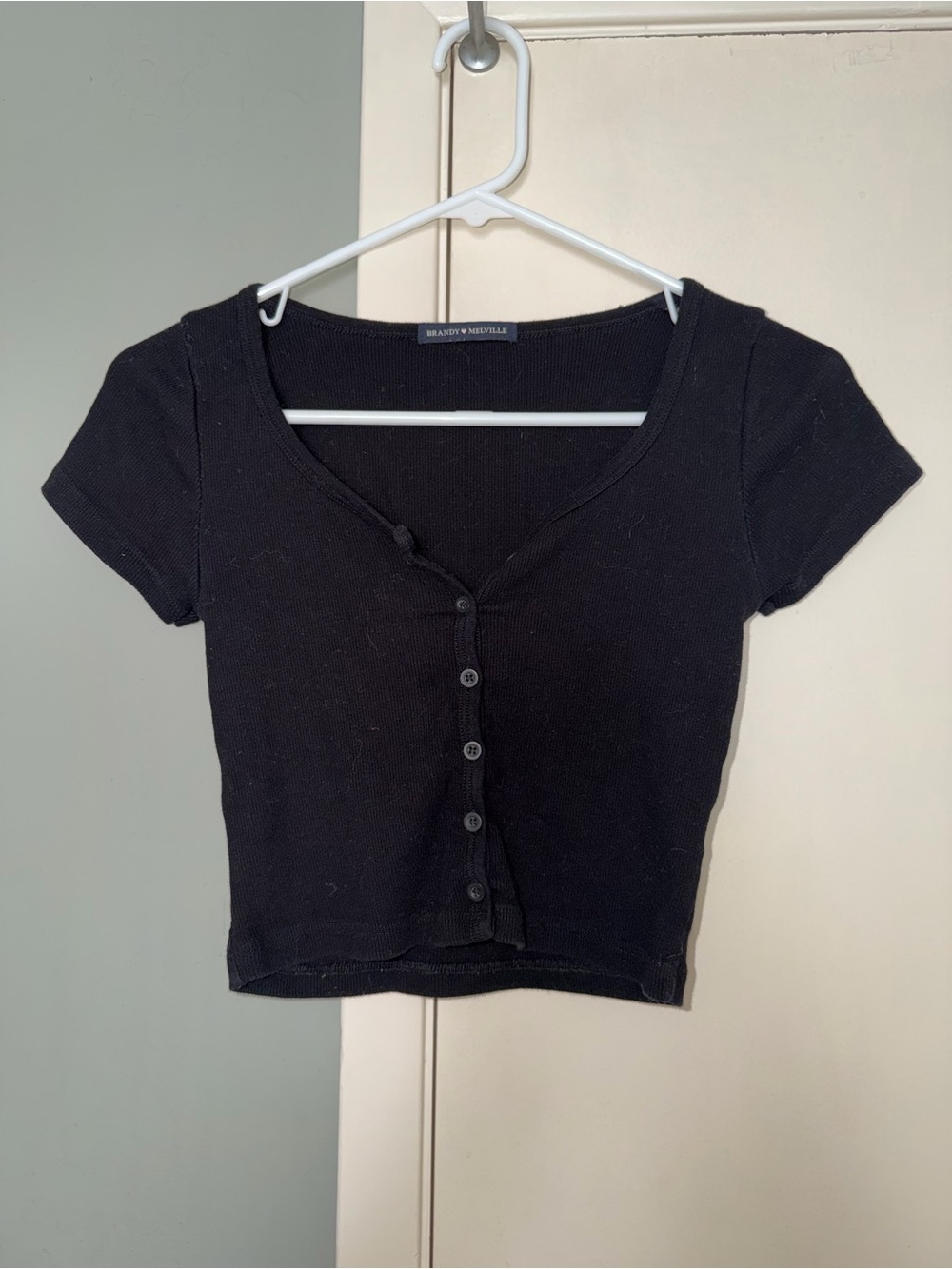 Brandy Melville Black Ribbed Button-Front Crop Top
